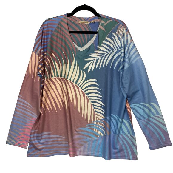 Soft Surroundings Leaf Print V-neck Top Size Large - Picture 1 of 4